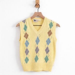 🌼 Vintage Alan Flusser Argyle Sweater Vest – 100% Cotton – Size M